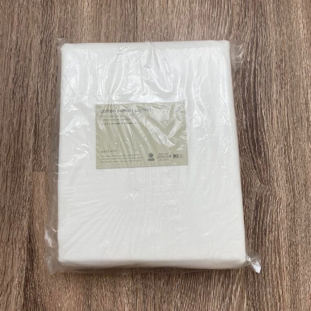 West Elm White Cotton Canvas Curtain